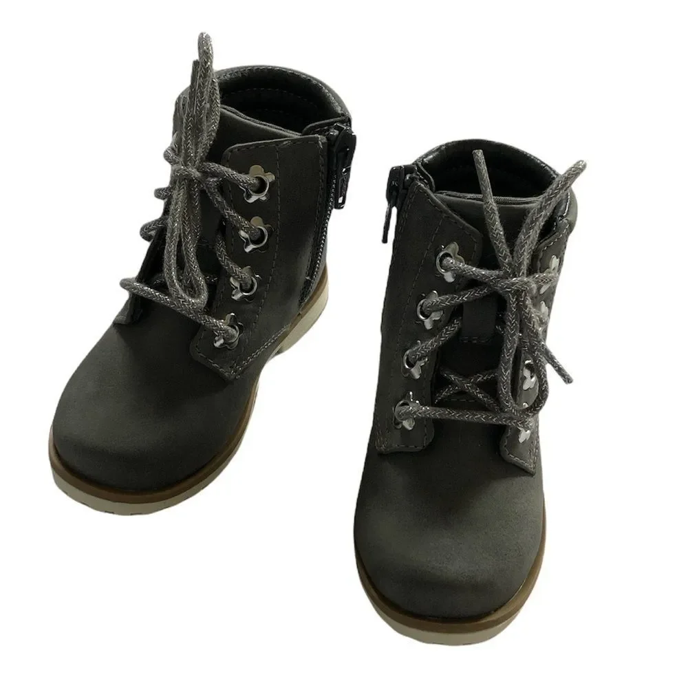 The Children's Place Gray Lace-Up Side-Zip Kids Ankle Boots